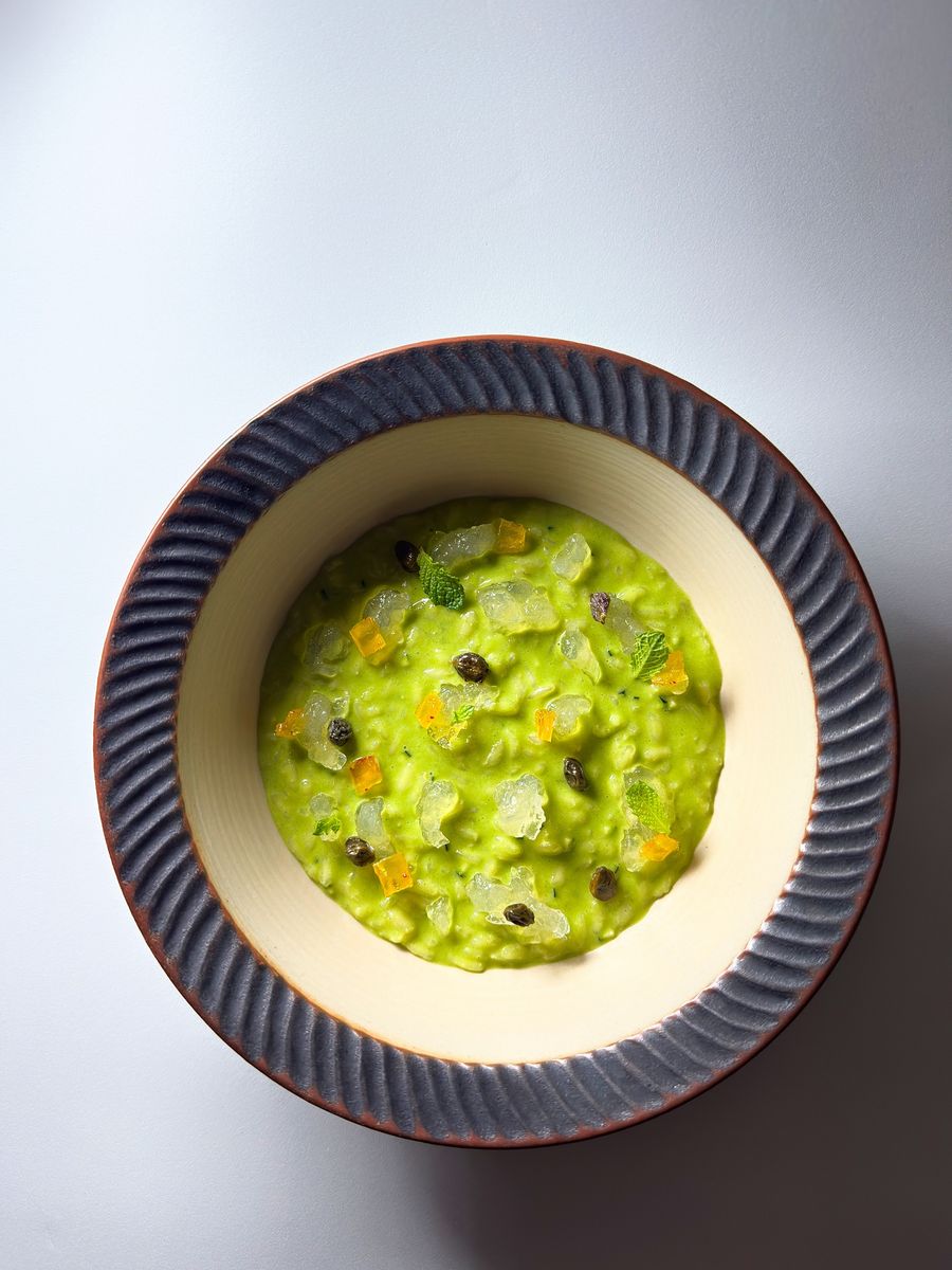 Risotto verde, menta e capperi